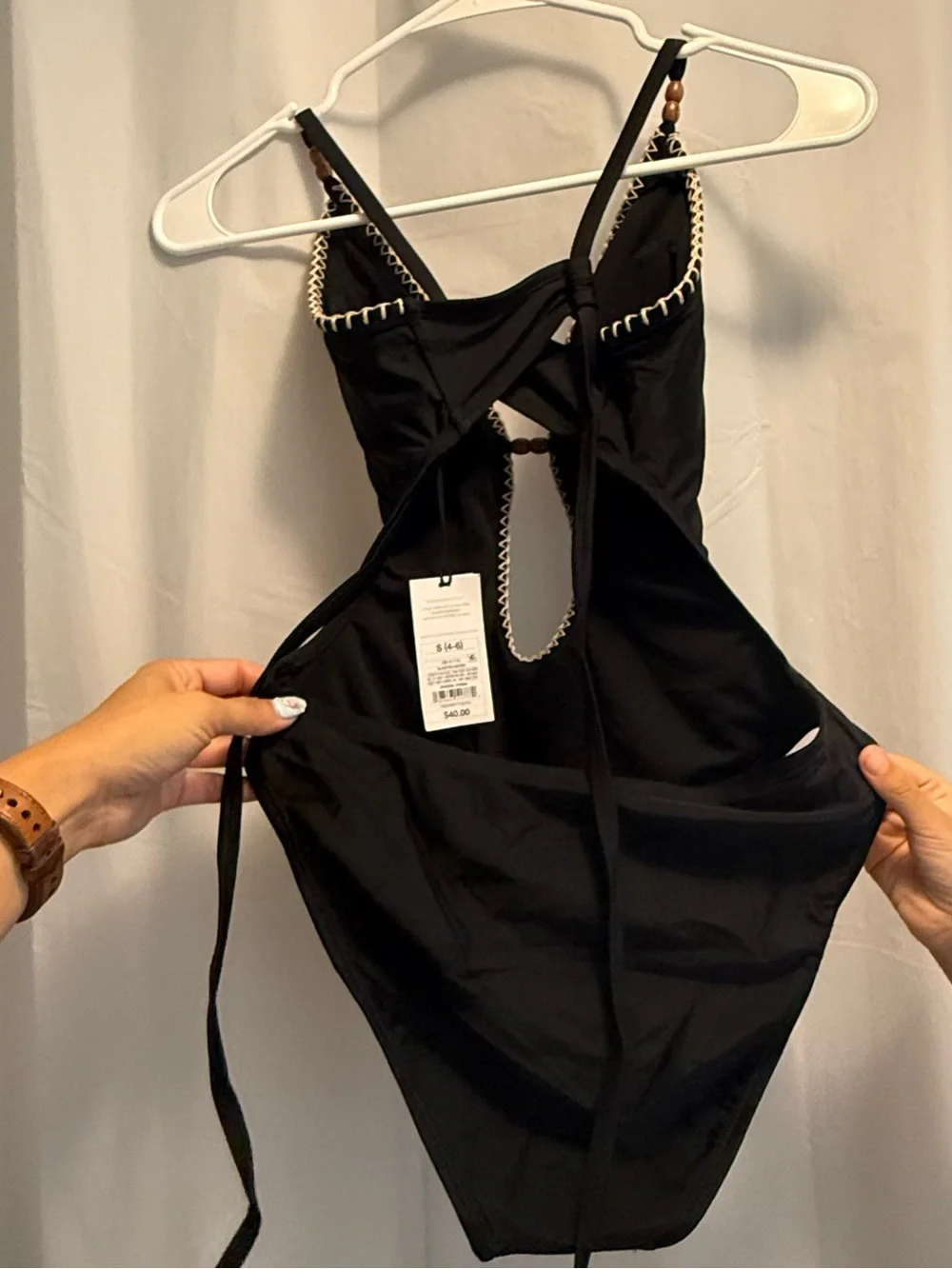 Shade & Shore Black One-Piece with Cream Contrast Trim